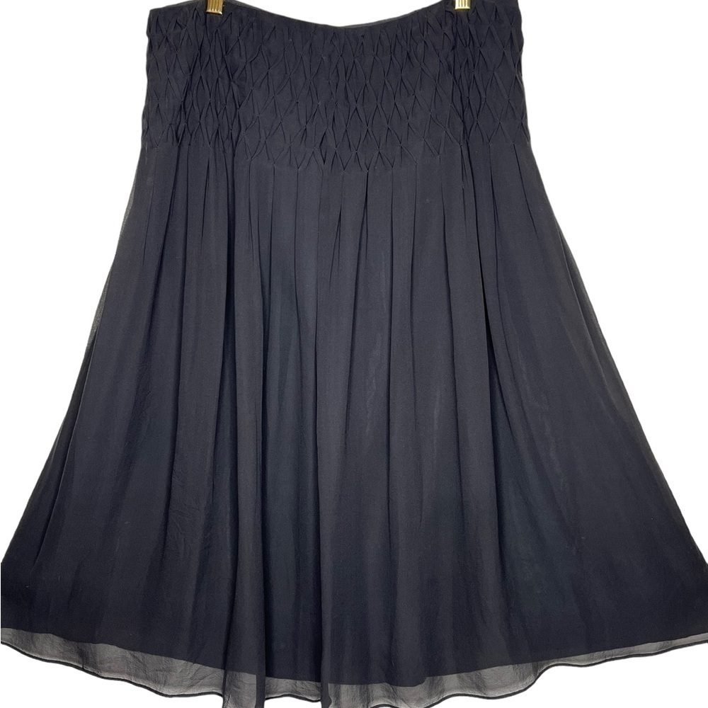 Smocked Waist Black Midi Skirt